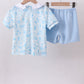 Blue bunny smocked peter pan collar shorts set