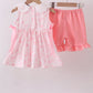 Pink bunny smocked lace collar shorts set