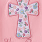 Pink floral cross embroidery ruffle bubble