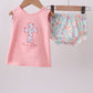 Pink floral cross embroidery ruffle bloomer set