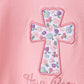 Pink floral cross embroidery ruffle bloomer set