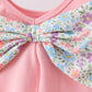 Pink floral cross embroidery ruffle bloomer set