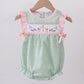 Green swiss dot cross sheep ruffle bubble