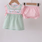 Green swiss dot cross sheep ruffle bloomer set