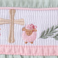 Green swiss dot cross sheep ruffle bloomer set