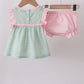 Green swiss dot cross sheep ruffle bloomer set