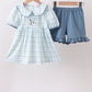 Blue plaid duck smocked ruffle shorts set