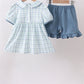 Blue plaid duck smocked ruffle shorts set