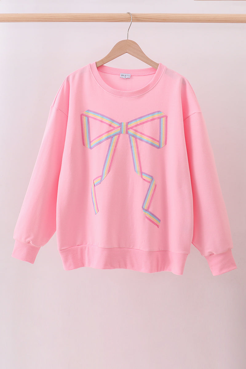 Pink hand-sewn bow mom&me sweatshirt
