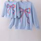 Blue hand-sewn bow mom&me sweatshirt