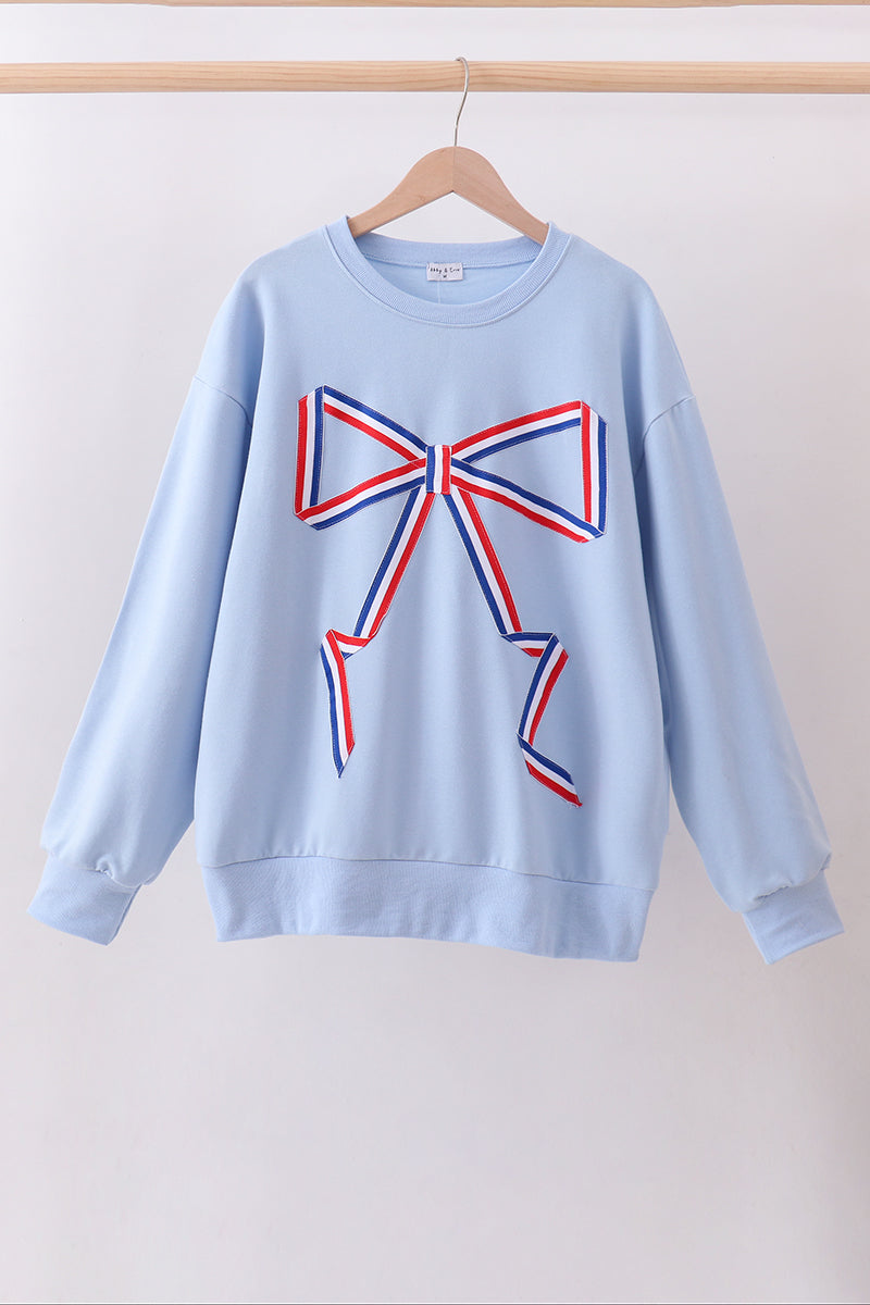 Blue hand-sewn bow mom&me sweatshirt