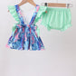 Blue marine creature print ruffle bloomer set