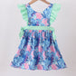 Blue marine creature print ruffle dress