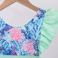 Blue marine creature print ruffle dress