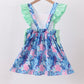 Blue marine creature print ruffle dress