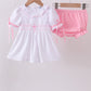 White cross smocked ruffle bloomer set