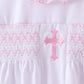 White cross smocked ruffle shorts set