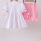 White cross smocked ruffle shorts set