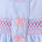 Blue seersucker bow smocked bloomer set