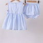 Blue seersucker bow smocked bloomer set