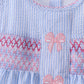Blue seersucker bow smocked ruffle shorts set