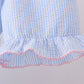 Blue seersucker bow smocked ruffle shorts set