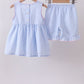 Blue seersucker bow smocked ruffle shorts set