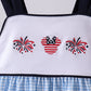 Blue character embroidery gingham bloomer set