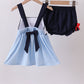 Blue character embroidery gingham bloomer set