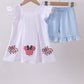 Blue character fireworks embroidery gingham ruffle shorts set