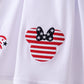 Blue character fireworks embroidery gingham ruffle shorts set