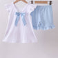 Blue character fireworks embroidery gingham ruffle shorts set