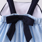 Blue character fireworks embroidery gingham dress