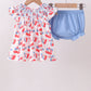 Blue cherry smocked bloomer set