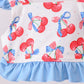 Blue cherry print 2pc ruffle swimsuit