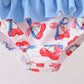 Blue cherry print 2pc ruffle swimsuit