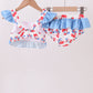 Blue cherry print 2pc ruffle swimsuit