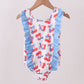 Blue cherry print ruffle swimsuit