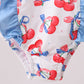 Blue cherry print ruffle swimsuit