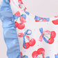 Blue cherry print ruffle swimsuit