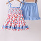 Blue cherry smocked ruffle shorts set