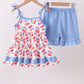 Blue cherry smocked ruffle shorts set
