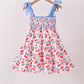 Blue cherry smocked tiered mom&me dress