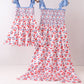 Blue cherry smocked tiered mom&me dress
