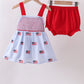 Blue flag embroidery seersucker bloomer set