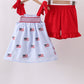 Blue flag embroidery seersucker ruffle shorts set