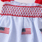 Blue flag embroidery seersucker ruffle shorts set