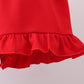 Blue flag embroidery seersucker ruffle shorts set