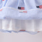 Blue flag embroidery seersucker ruffle shorts set