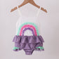 Purple lace rainbow ruffle one-piece swimsuit